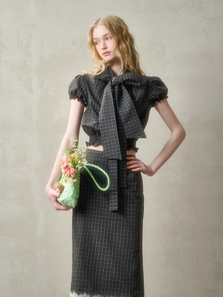 Natural Cotton Bow-Tie Shirt & Skirt Set - CHINASQUAD