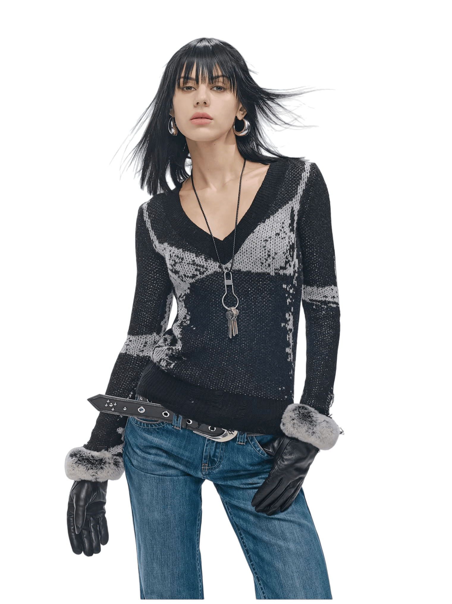 V-Neck Lamb Wool Slim-Fit Knit Sweater