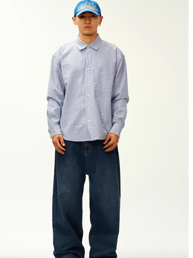 Textured Stripe Double-Placket Shirt - CHINASQUAD