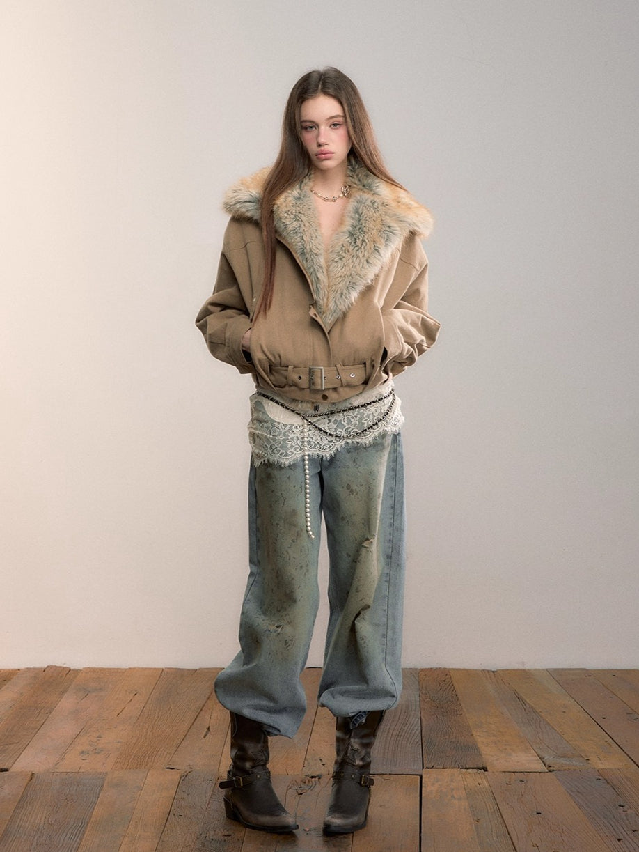 Detachable Gradient Faux Fur Padded Jacket