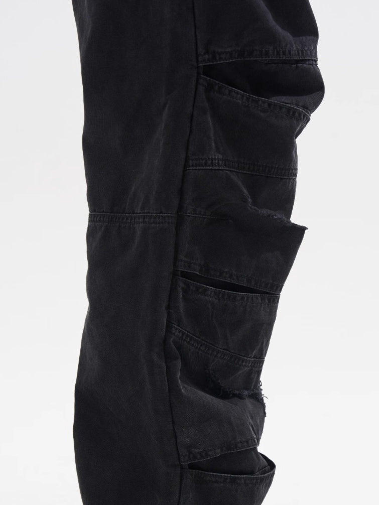 Layered Distressed Washed Loose Fit Denim Jeans