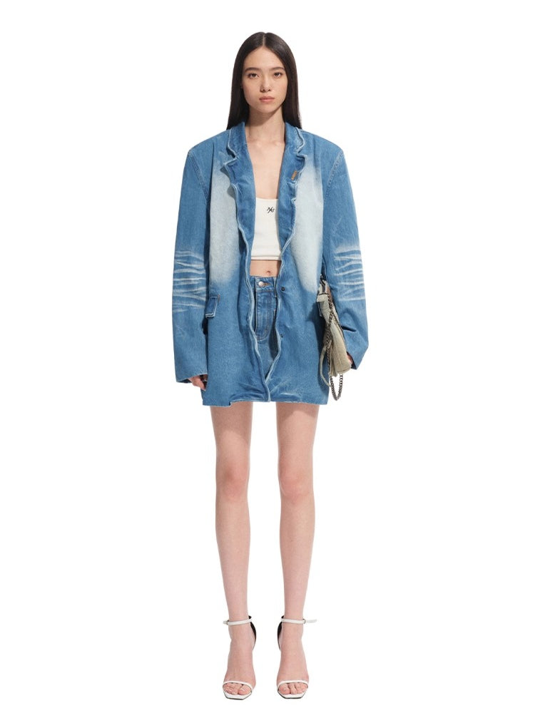 "Caracal Series" Washed Twill Denim Blazer - CHINASQUAD