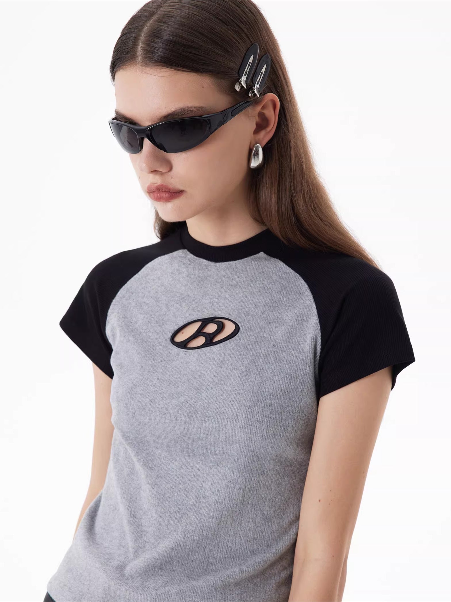 Raglan Sleeve Embroidered Fitted T-Shirt