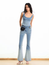 Twill Denim Big U-neck Waist Cinching Vest - CHINASQUAD