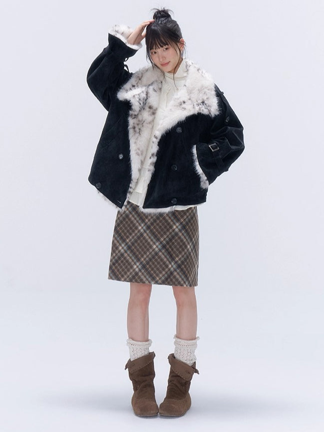 Vintage Plaid Wool-Blend Slim Midi Skirt