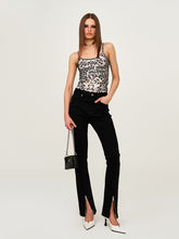 Rivet Biker Zipper Elastic Split Flare Jeans - CHINASQUAD