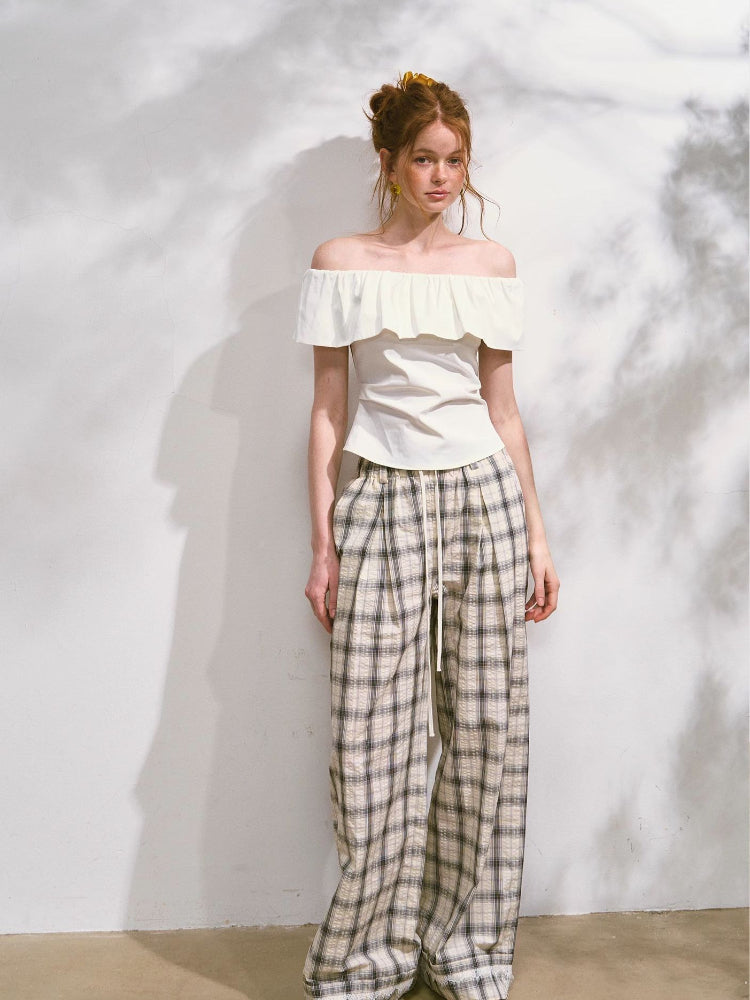 White Ruffled Off-Shoulder T-shirt
