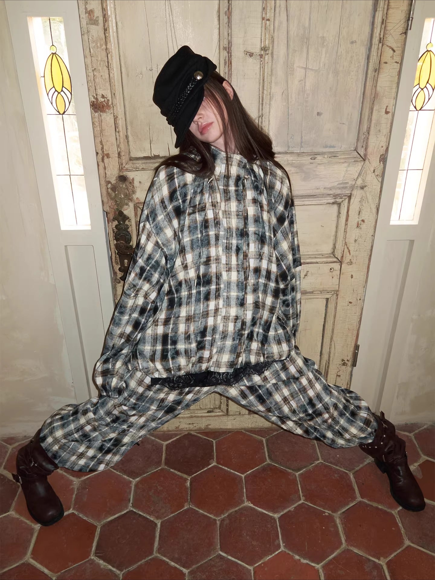 Crinkled-Waist Wide-Leg Cargo Pants