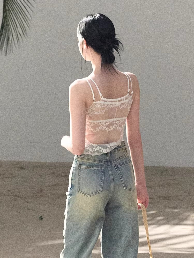 French Satin Lace Backless Camisole