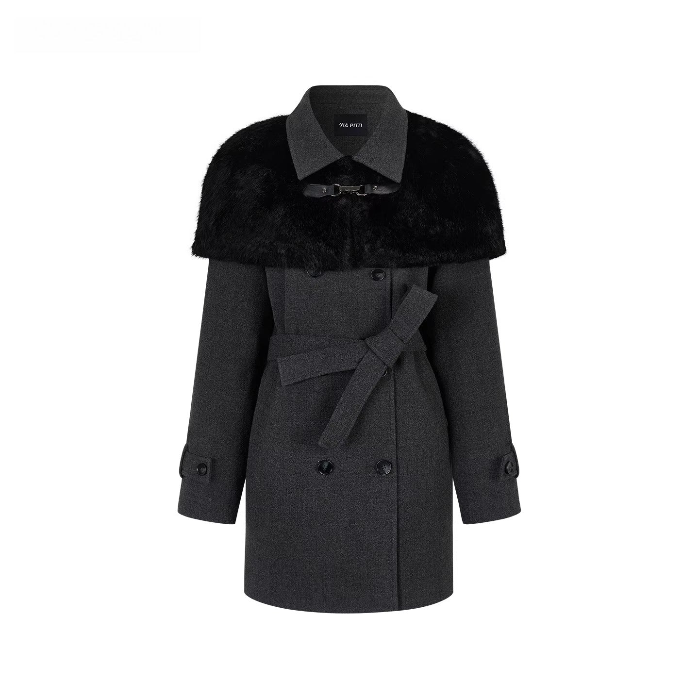 Faux-Fur Cape-Style Wool Coat