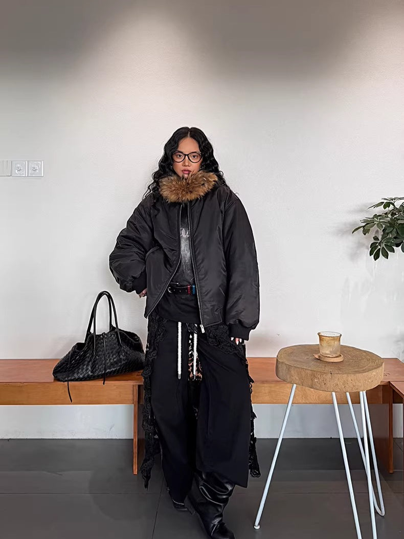 Raccoon Fur Trim Quilted Jacket