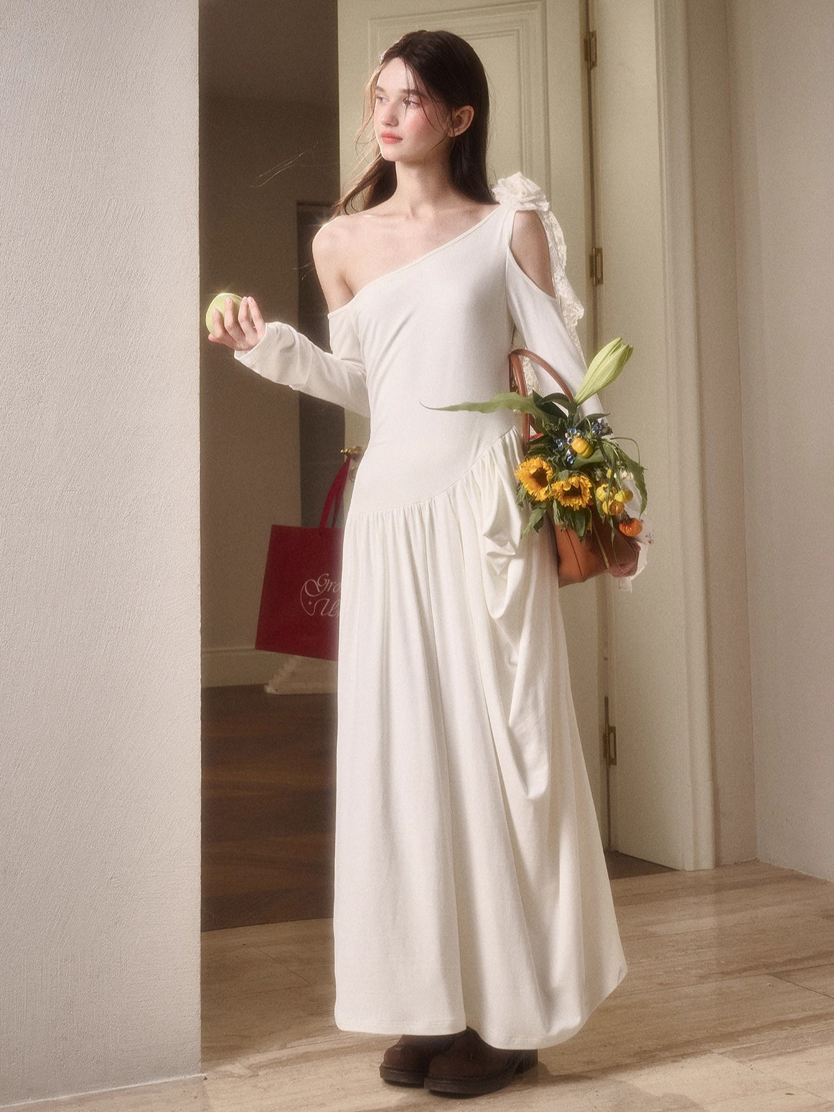 Hot Milk Off-Shoulder Knit Maxi Dress
