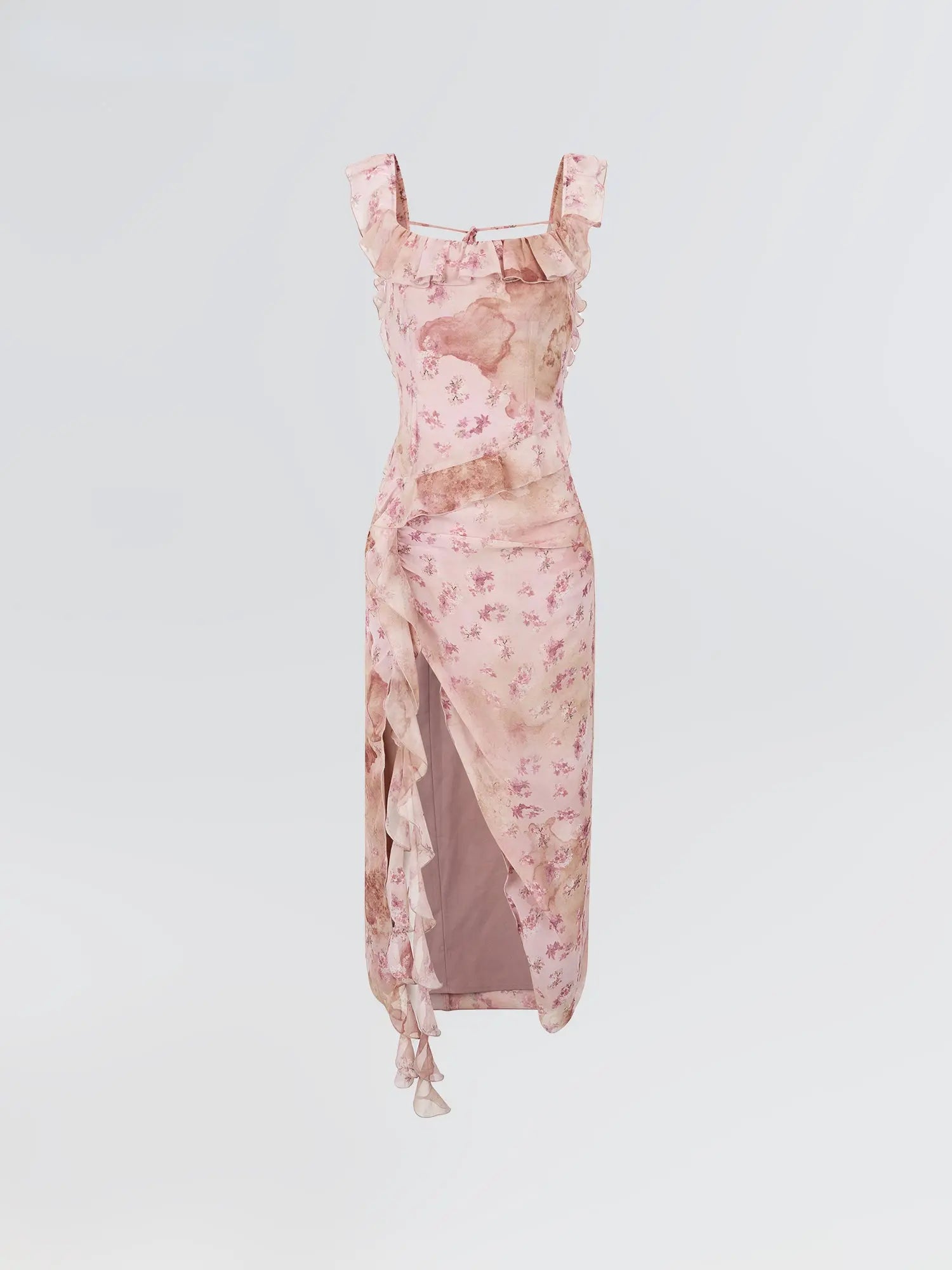 Distressed Floral Split Midi Dress - CHINASQUAD