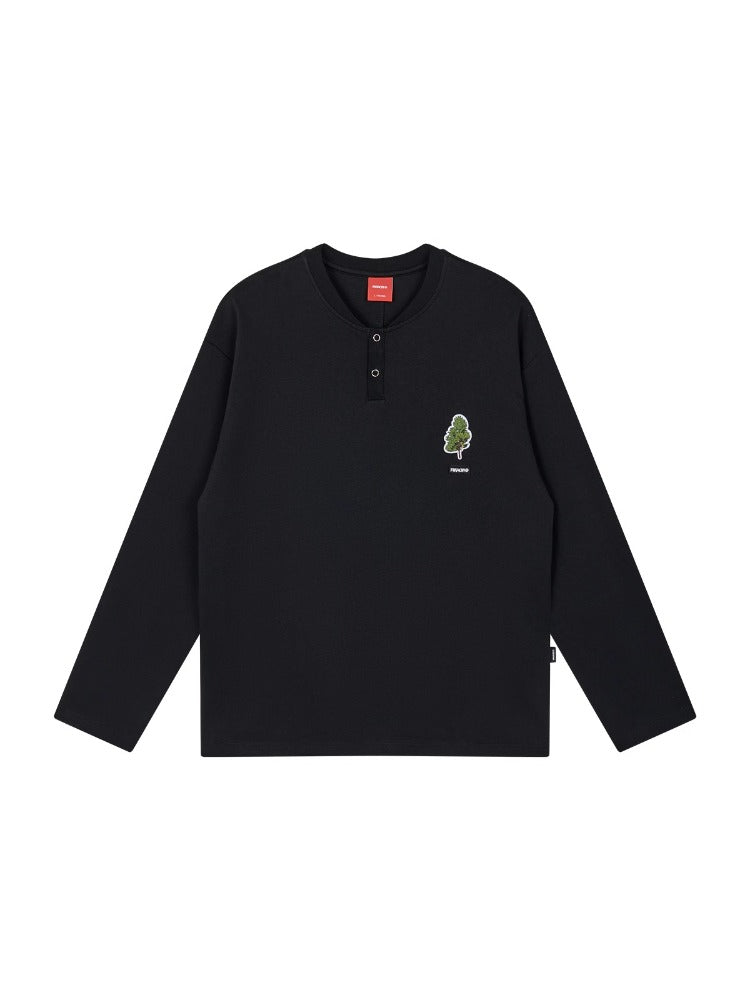 White & Black Henley Collar Long-Sleeve T-Shirt - CHINASQUAD