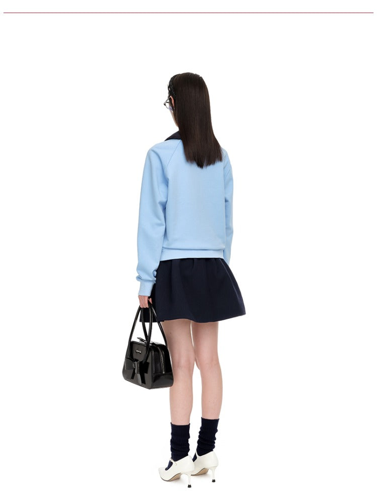 Detachable Collar Cotton-Blend Oversized Sweatshirt - CHINASQUAD