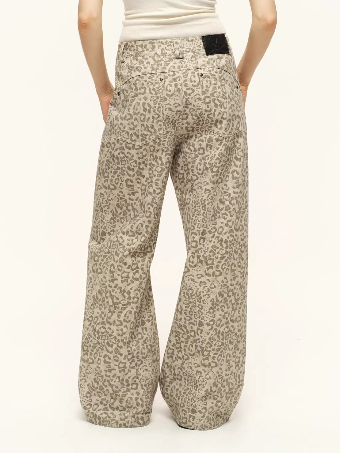 Vintage Studded Leopard Straight-Leg Trousers