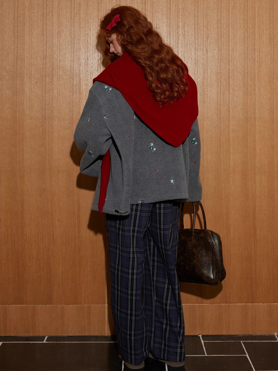 Plaid Patchwork Double-Waist Relaxed Straight Pants