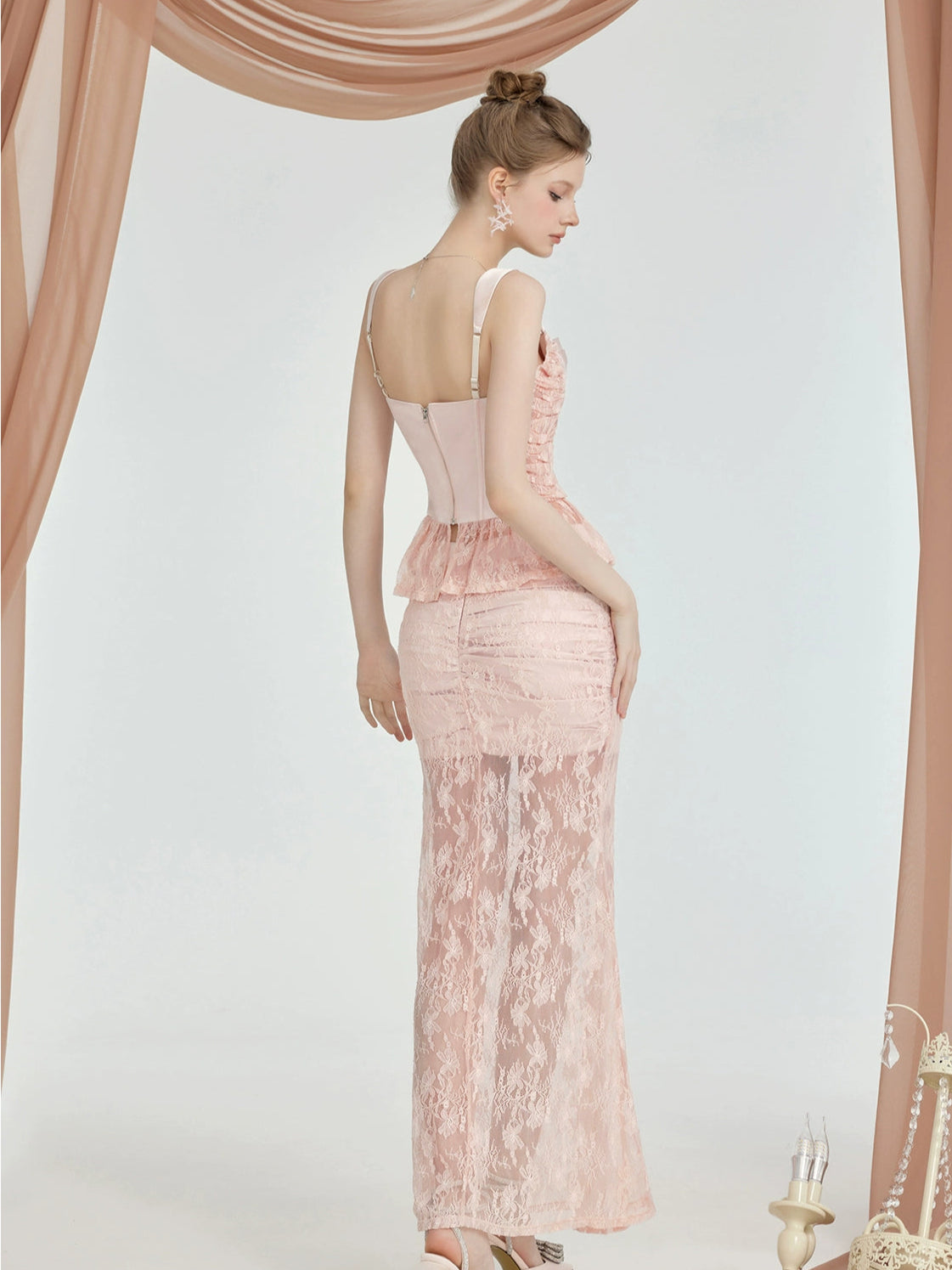 Lace Satin Boned Two-Piece Set - CHINASQUAD