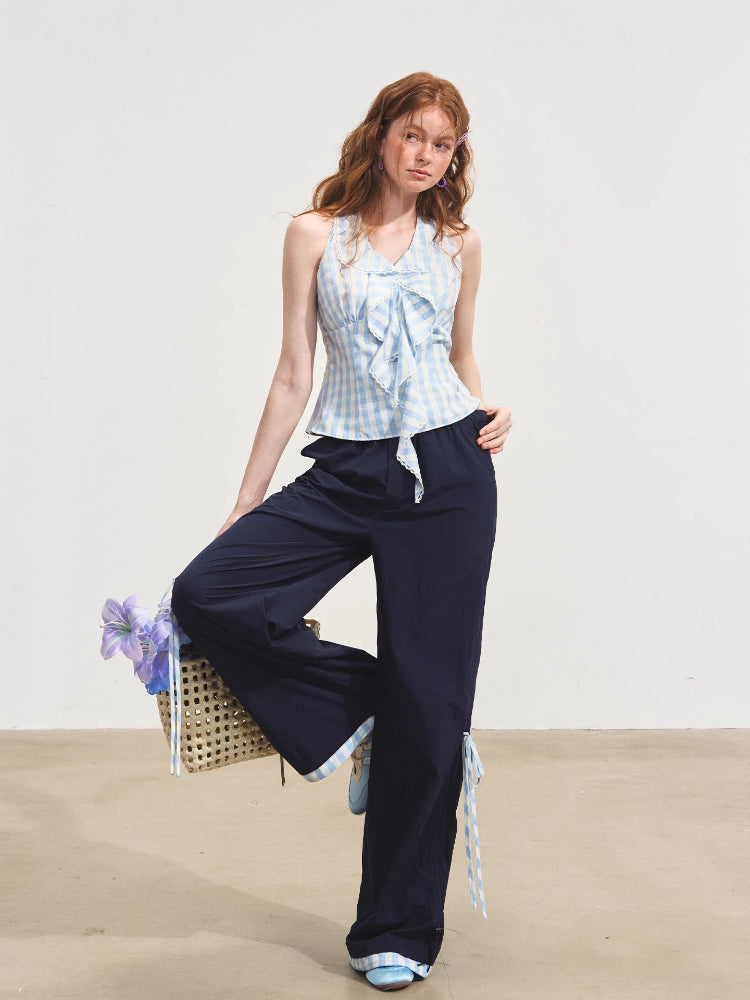 Floral-Patchwork Lightweight Checkered Utility Pants - CHINASQUAD