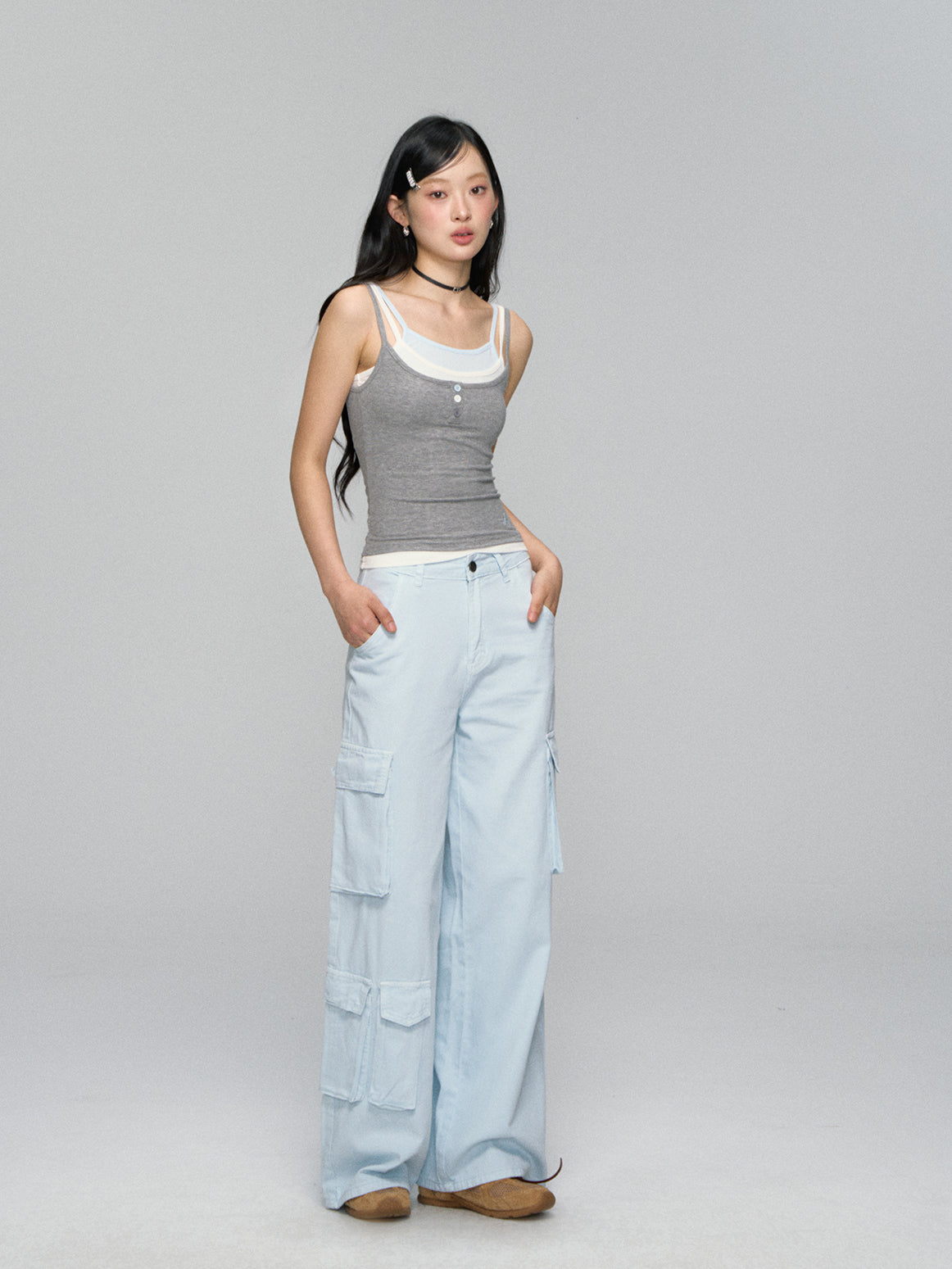 Contrast-Layered Ribbed Knit Tank