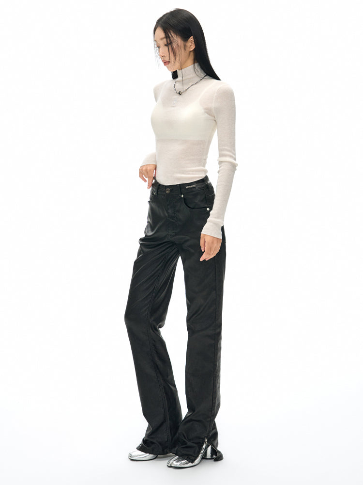 Denim Zipper-Slit Straight-Leg Jeans - CHINASQUAD