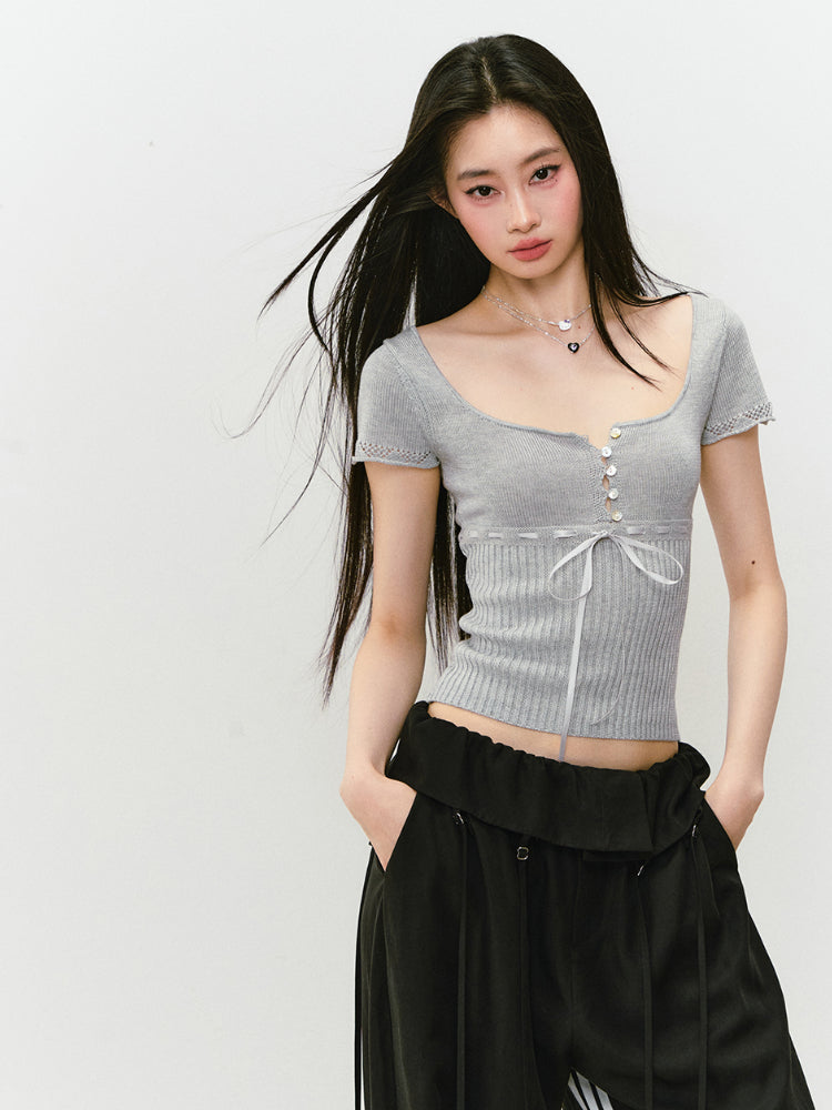 Bowknot Lyocell Knit T-shirt - CHINASQUAD