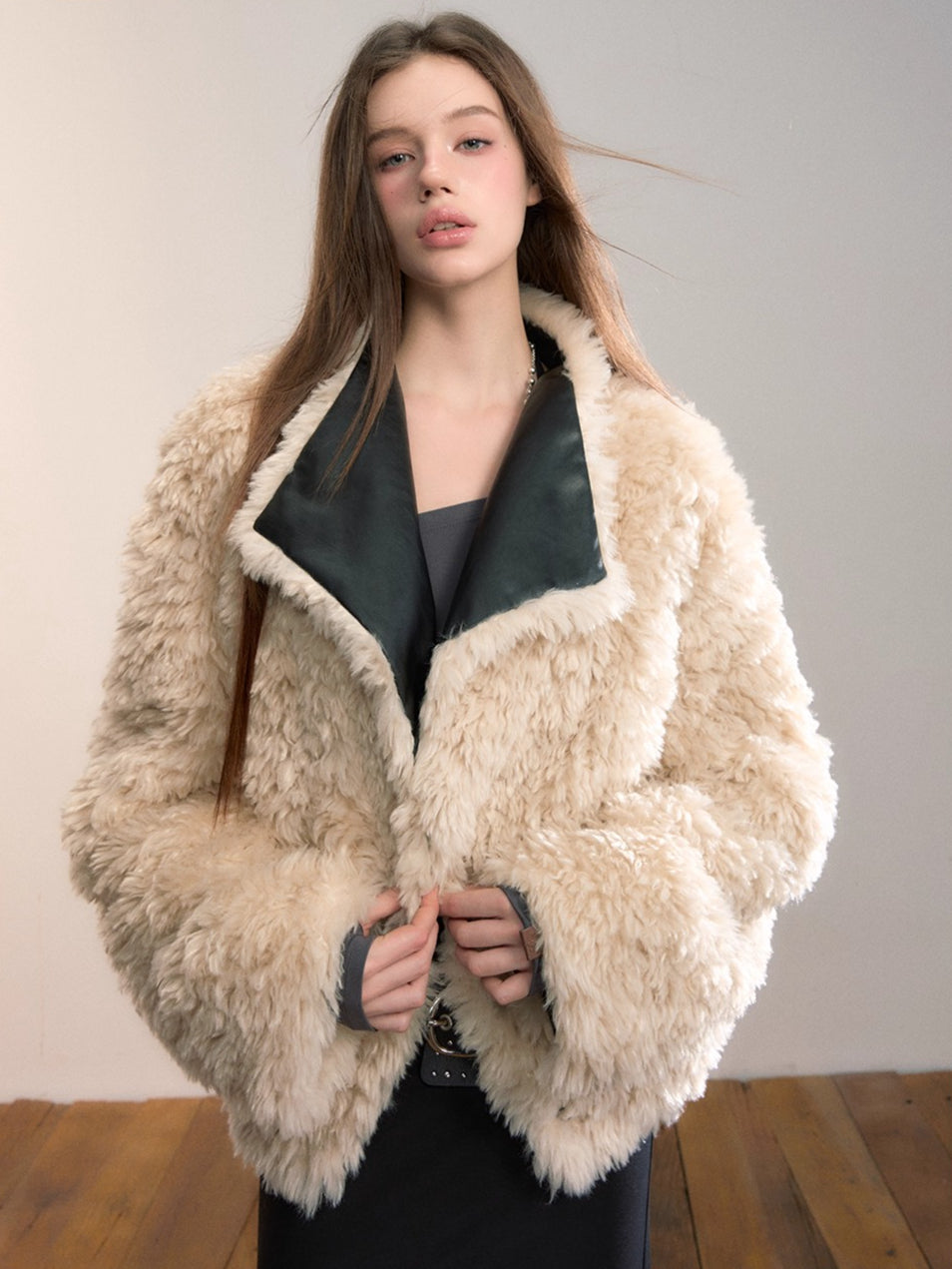 Reversible Faux Fur & PU Leather Jacket