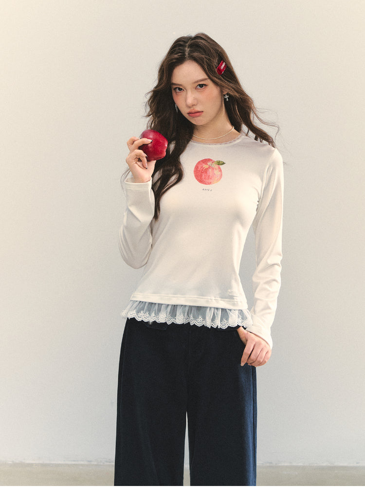 Fruit Print Lace-spliced T-Shirt - CHINASQUAD