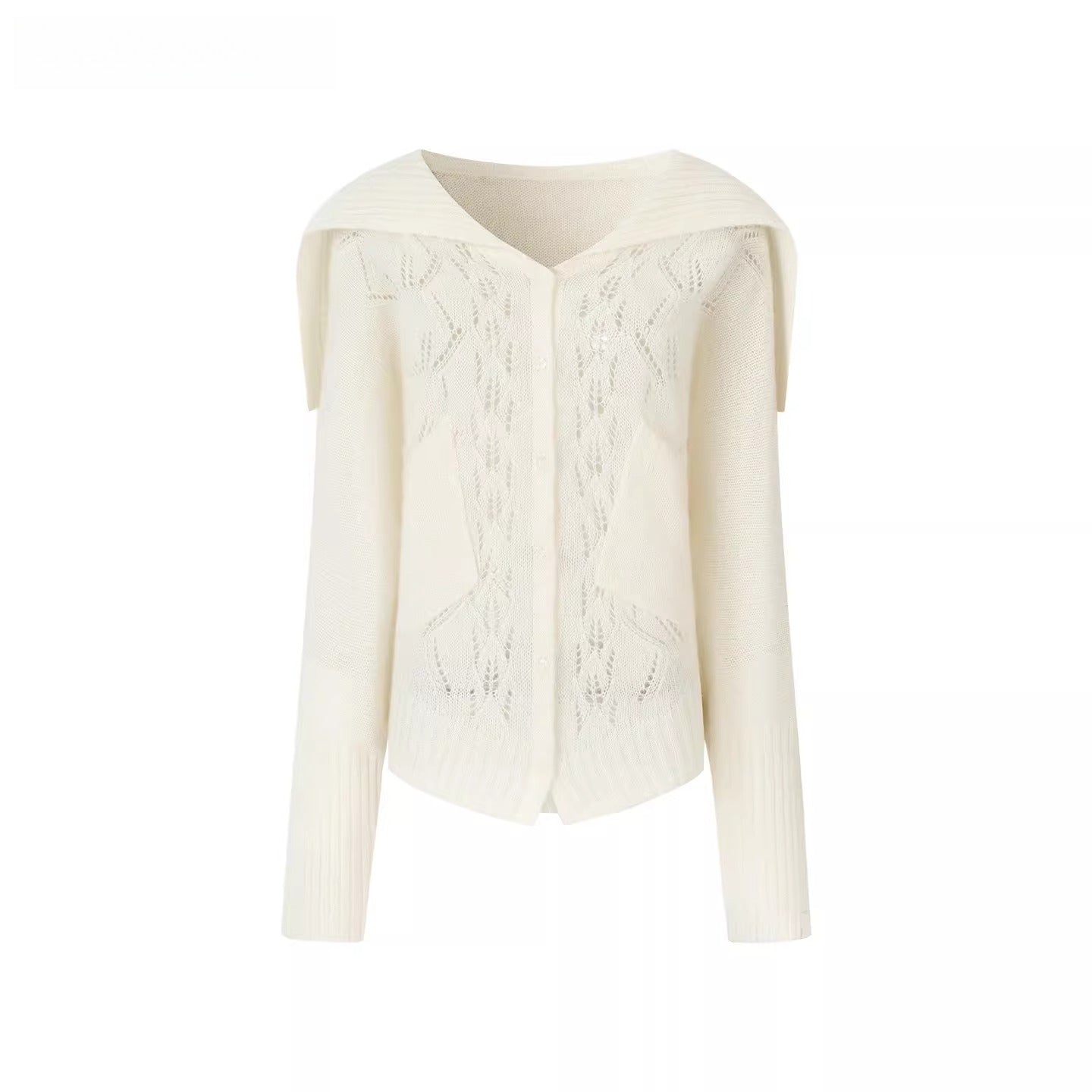 Cut-Out Collared Relaxed Wool Knit Cardigan