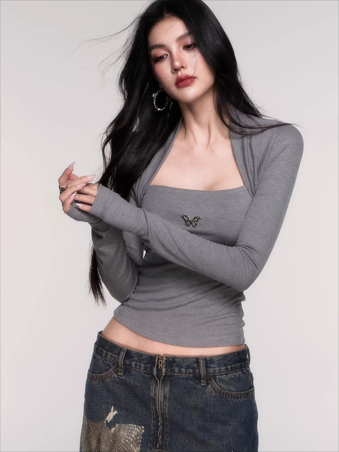 Sleeve-Detail Slim-Fit Knit Crewneck