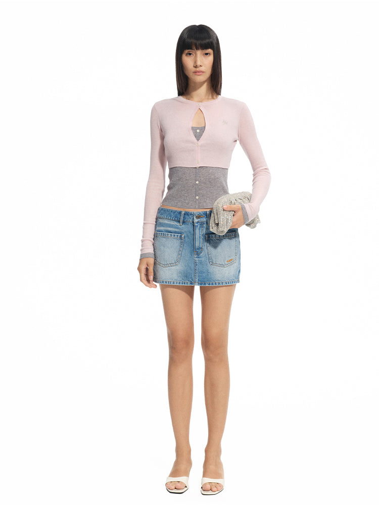 Fake Two-piece Layered Contrast-color Cardigan - CHINASQUAD