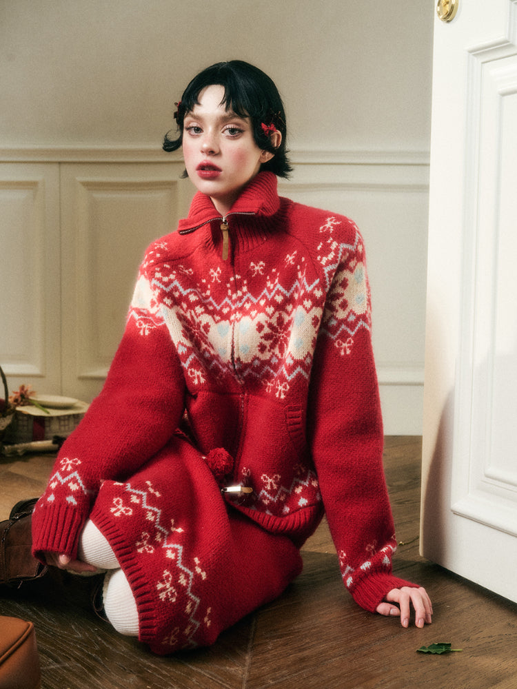 Warm Fabric Color Block Sweater & Skirt Set - CHINASQUAD