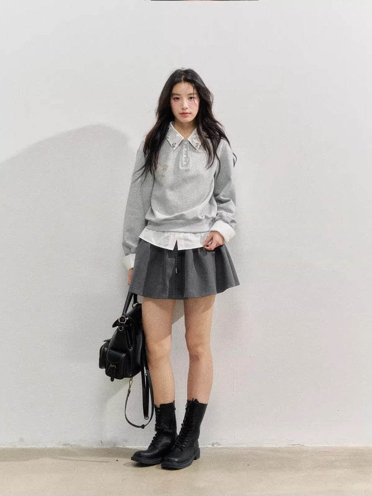 Rhinestone Rose Fake Two-Piece Sweatshirt
