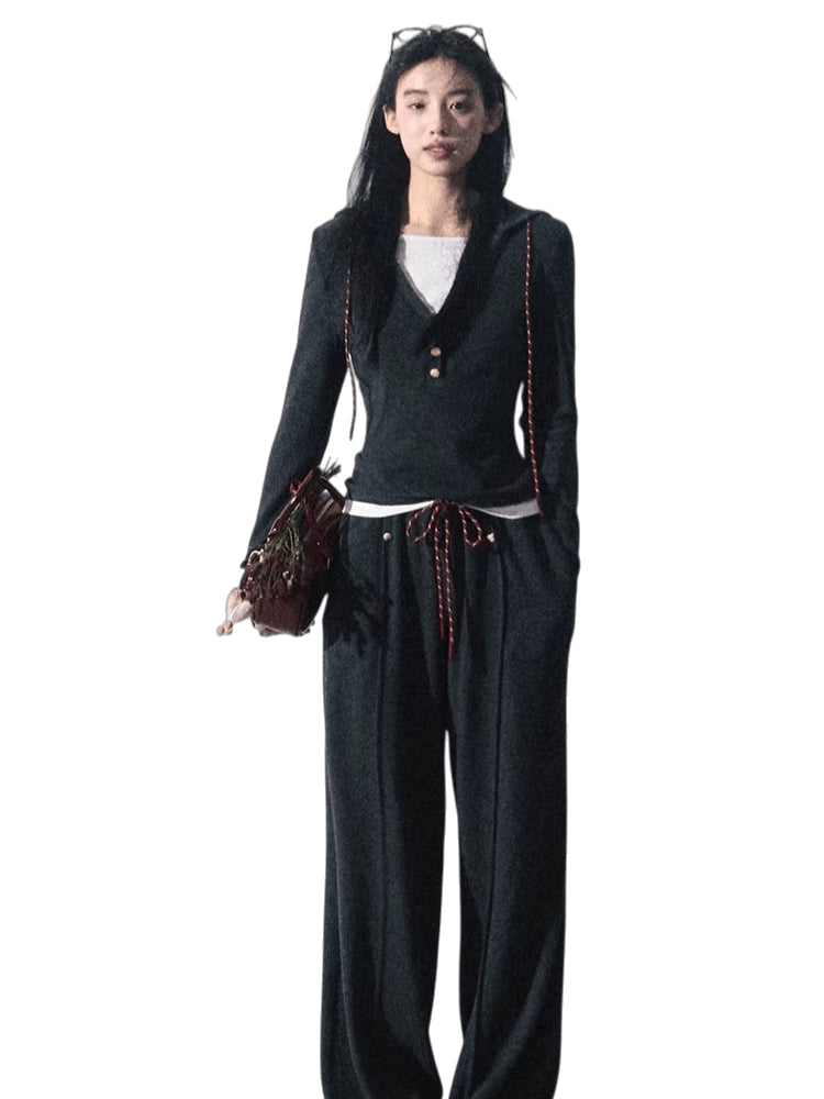 Knit Base Top & Wide-Leg Pants Set