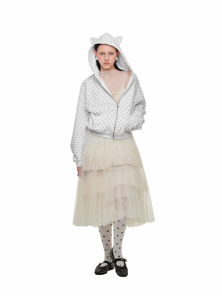 Cat Paw Polka Dot Hooded Cardigan Set - CHINASQUAD