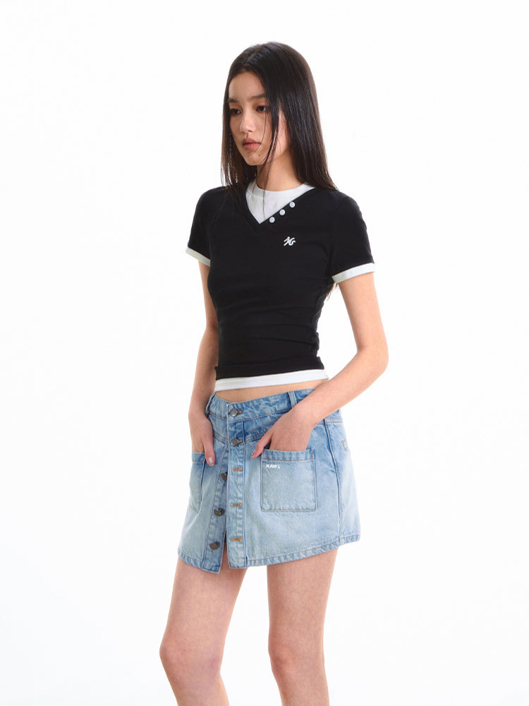 Faux Layered Short Sleeve T-shirt - CHINASQUAD