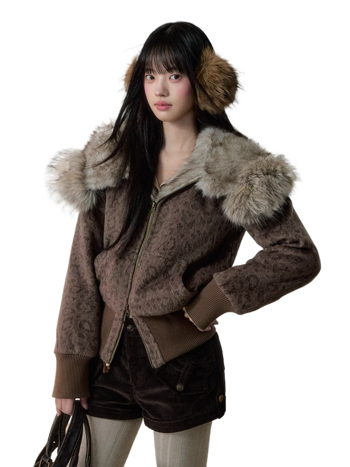 Vintage Leopard Print Faux Fur Hooded Jacket