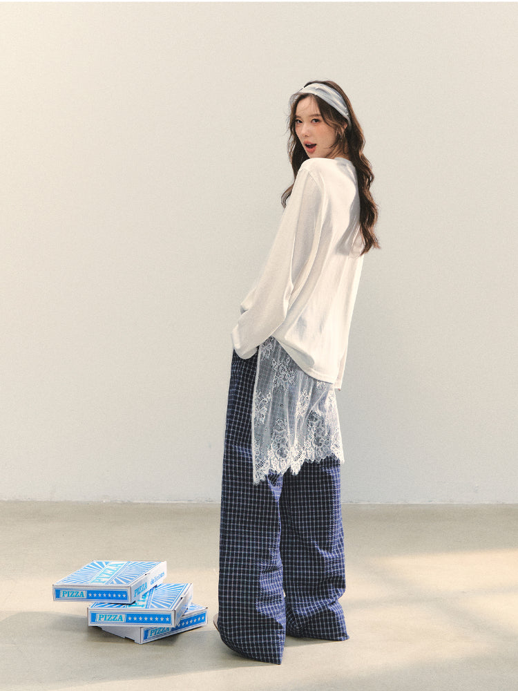 White Crew-Neck College Print Long-Sleeve T-Shirt - CHINASQUAD