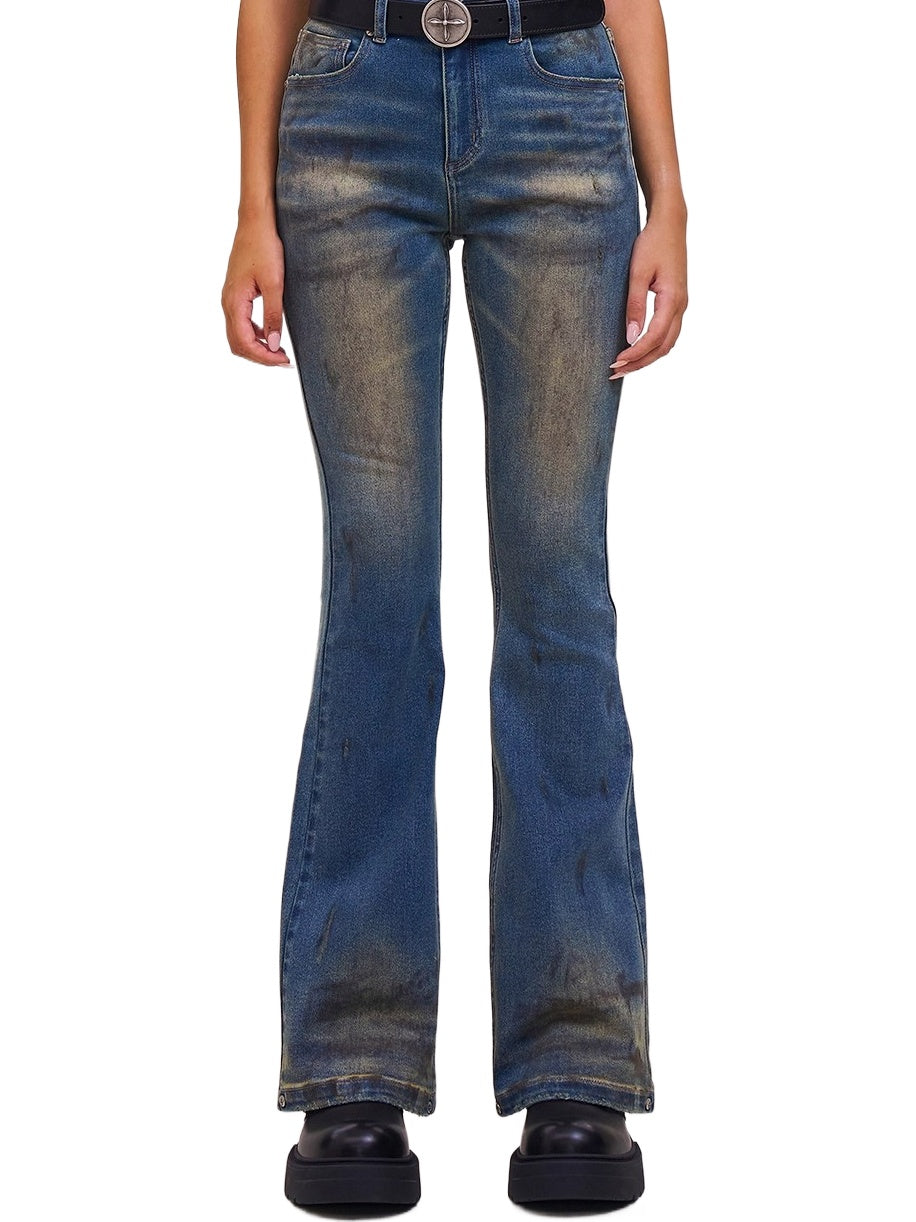 Desert Storm Hand-Painted Flared Jeans
