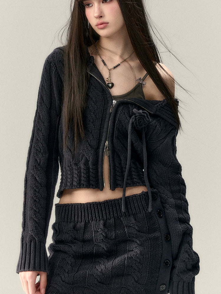 Cable-Knit Cardigan Sweater - CHINASQUAD