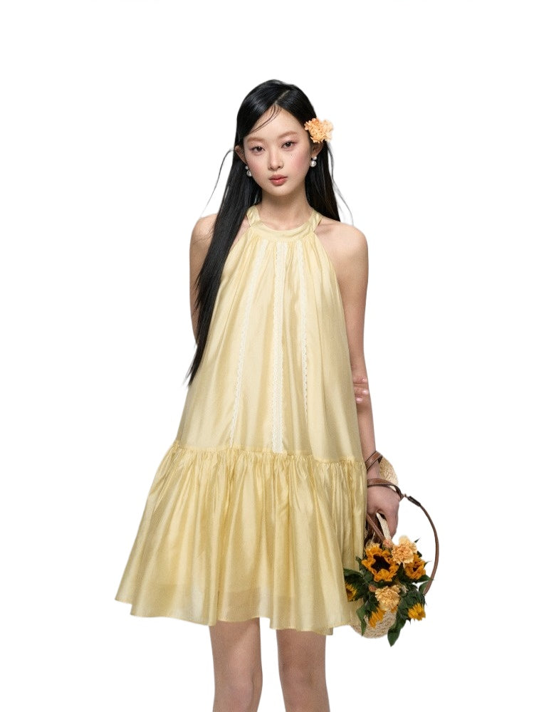 Halter Neck Tencel Lace Beach Dress - CHINASQUAD