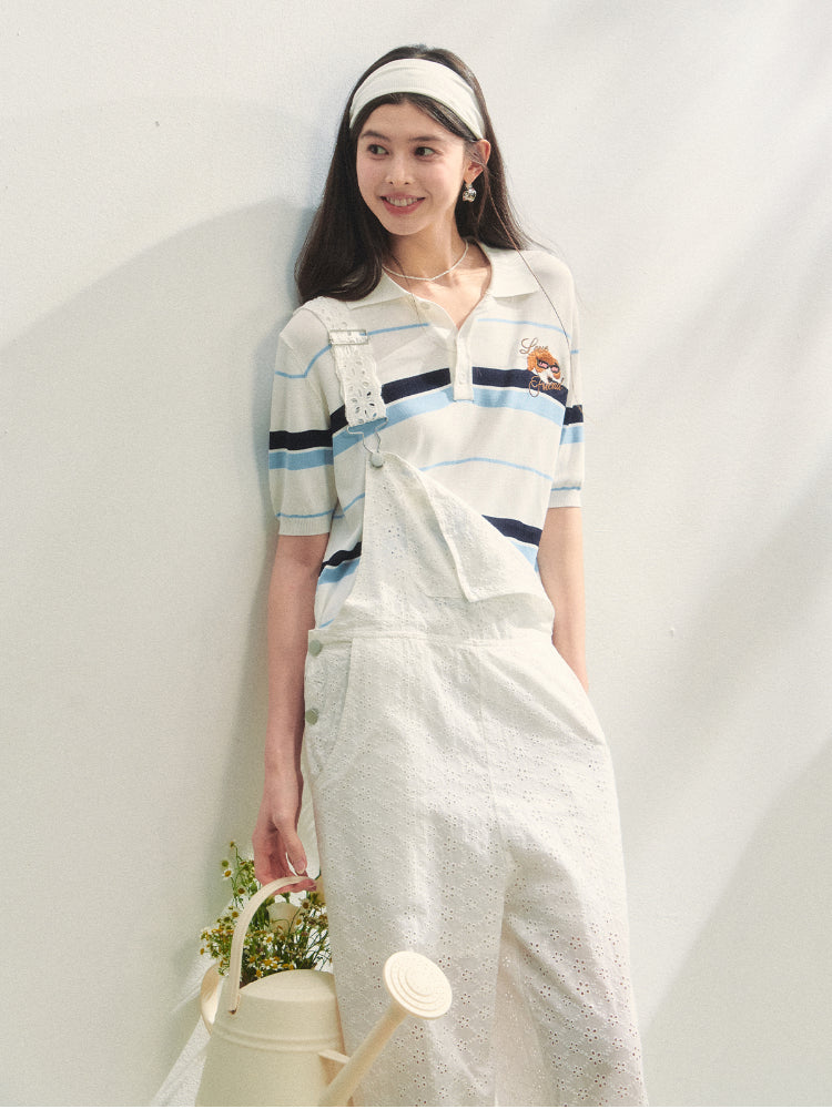 Embroidered Striped Knitted Short-sleeve Polo Shirt - CHINASQUAD