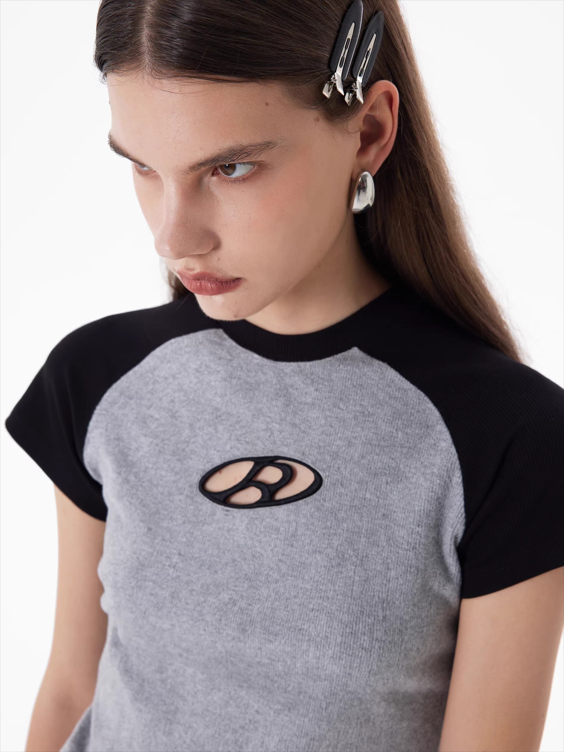 Raglan Sleeve Embroidered Fitted T-Shirt