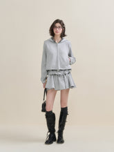 Gray Plaid Spliced Hoodie & Skirt Set - CHINASQUAD