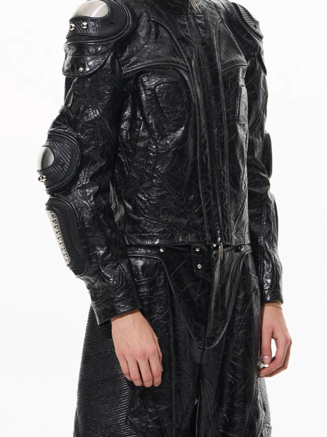 Heavy-Duty Metal Armor Biker Leather Jacket - CHINASQUAD