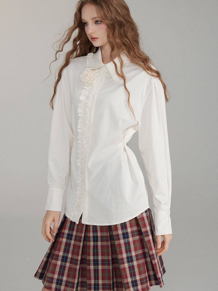 3D Rose Ruffle Long Sleeve Blouse - CHINASQUAD