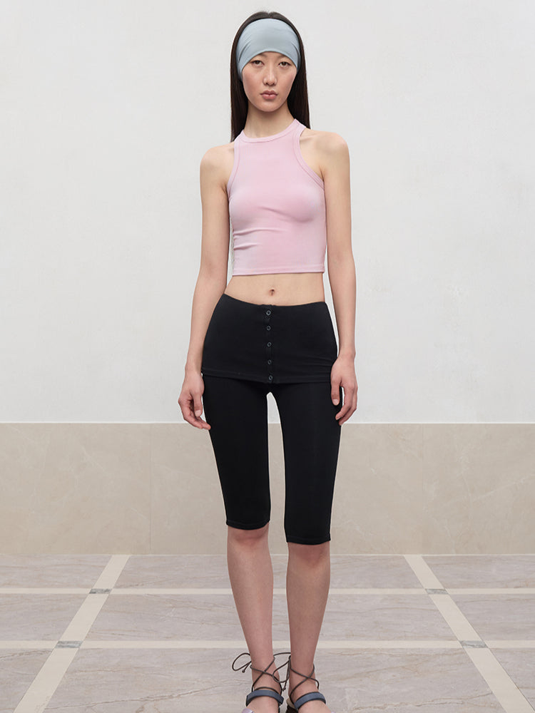High Elastic Mid-Low Waist Five-Quarter Shorts