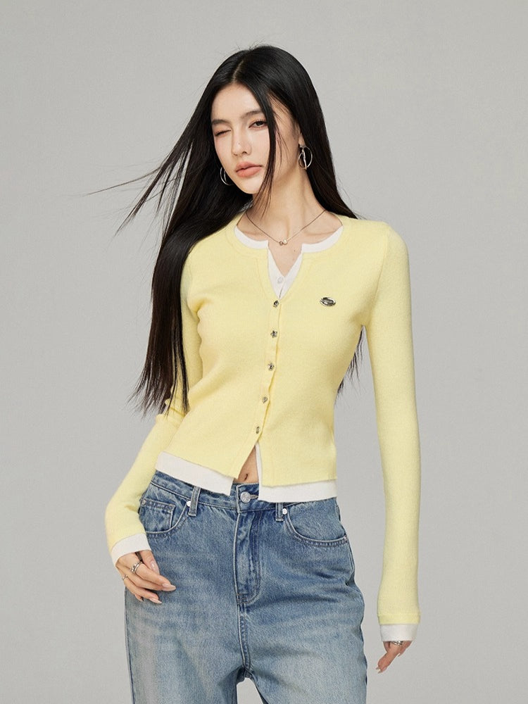 Contrast Layered Knit Cardigan - CHINASQUAD