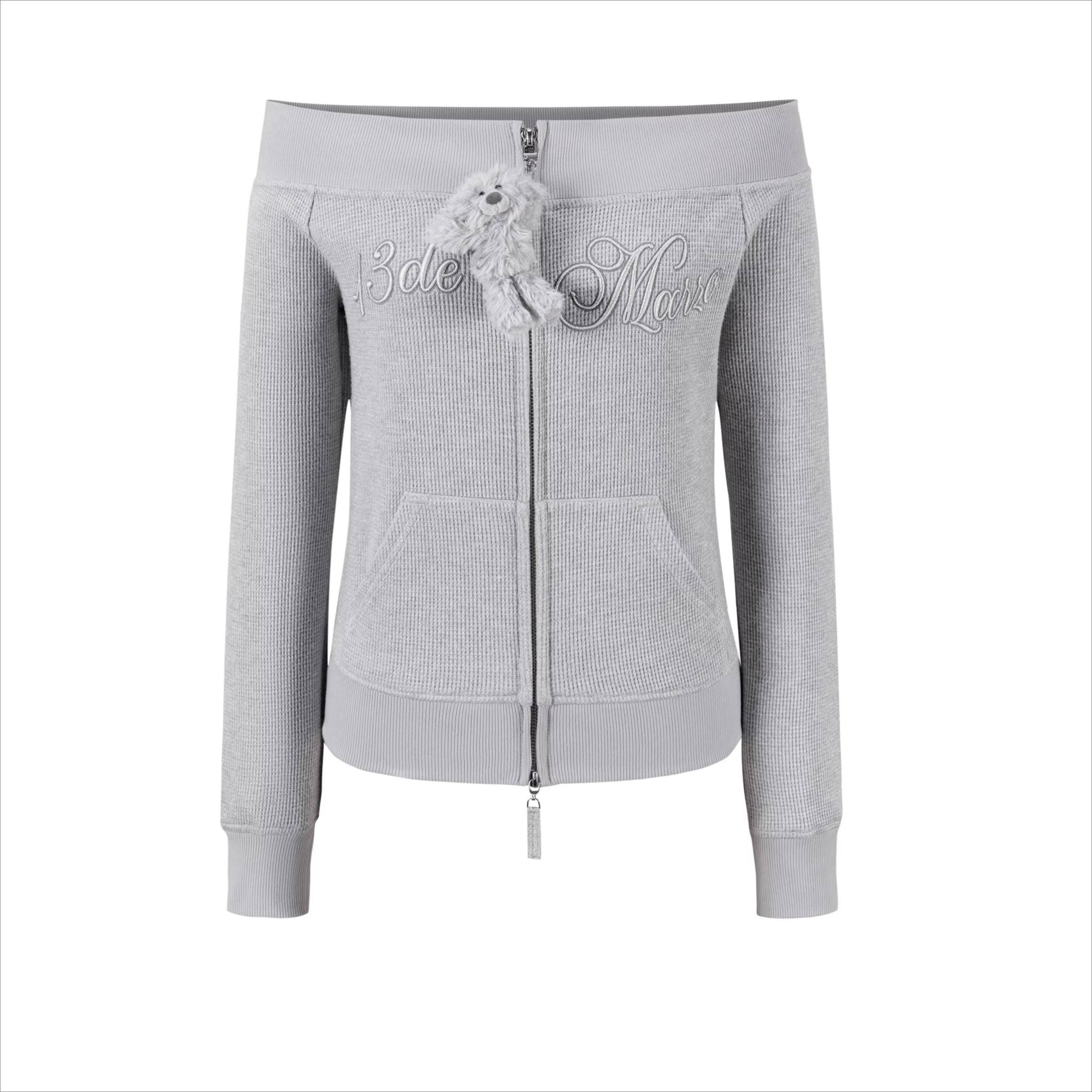 Shimmer Waffle Off-Shoulder Sweatshirt