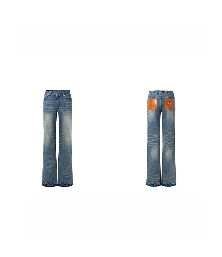 "Savanna Series" Plains Washed Denim Straight-Leg Jeans - CHINASQUAD